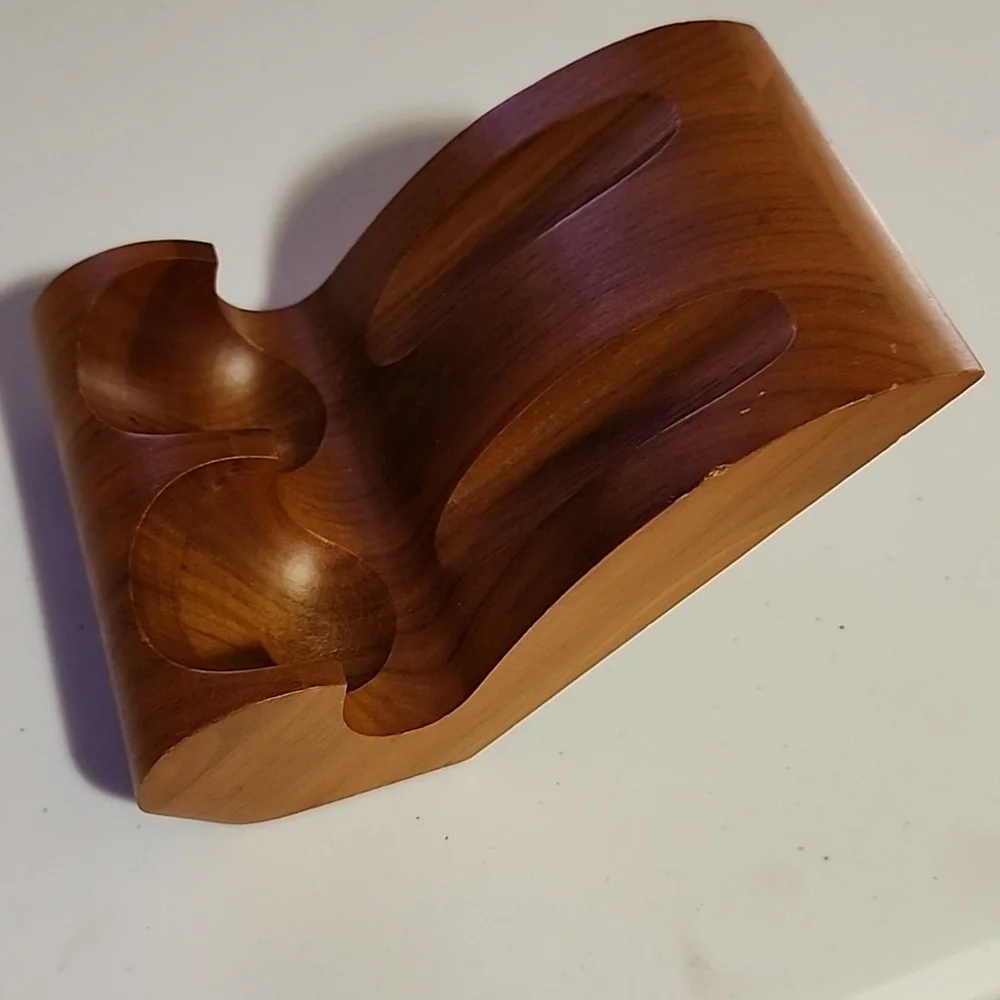 VINTAGE  DECATUR INDUSTRIES INC. GENUINE  WALNUT DECO DOUBLE SMOKING PIPE STAND - Picture 2 of 7